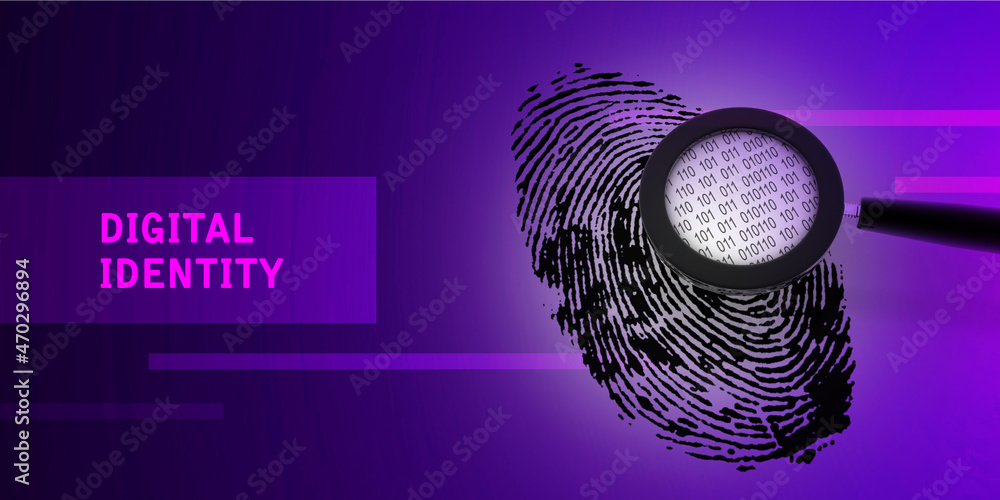 Poster 3d rendering fingerprint with lens