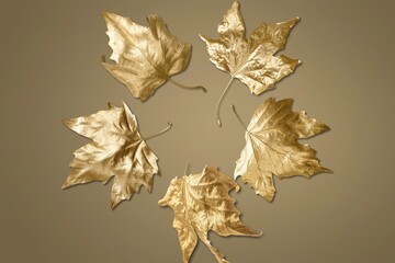 Greeting card cover with clear space for a message.  Golden leaves on the desk