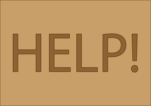 Icono negro de petición de ayuda en cartón.