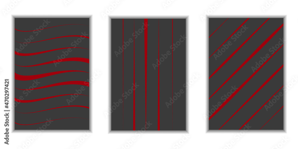 Poster set collection of abstract red lines on black background