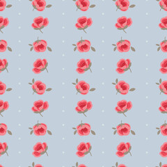 Elegant cute vertical striped rose pattern with dots on blue