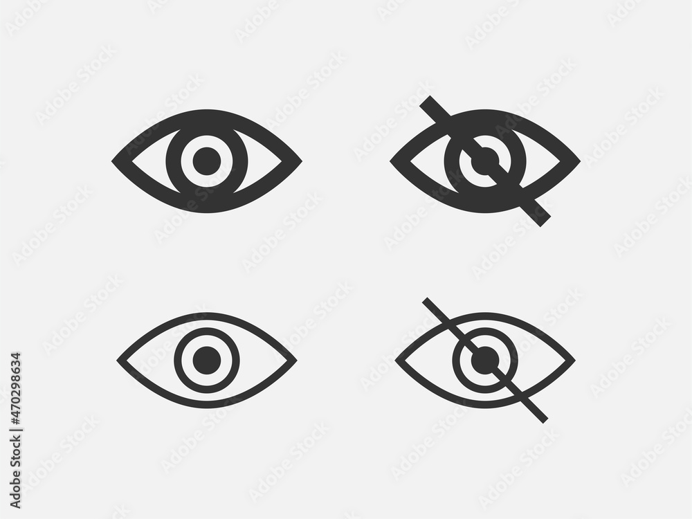 Poster set show password icon, eye symbol. vector vision hide from watch icon. secret view web design eleme