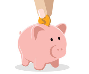 Piggy bank with coin vector illustration. Saving, investing and accumulation money. Pig in a flat style.