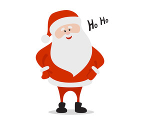 Cartoon funny happy Santa Claus says Ho Ho in vector. Christmas illustration.