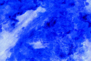abstract watercolor dark blue and light blue fluid acrylic sky and clouds gradient texture with ink pastel paint grunge pattern.