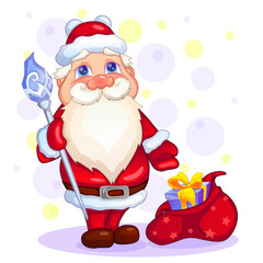 Vector Santa Claus with gifts, cute character

