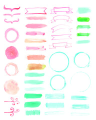 colorful different watercolor elements 02. signs and symbols of watercolor.