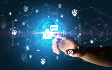 Businessman hand pressing stock graphic information on multitouch screen