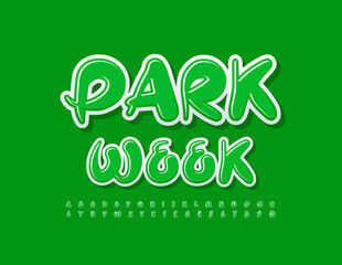 Vector event concept Park Week. Green handwritten Font. Artistic set of Alphabet Letters and Numbers