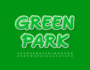 Vector fresh emblem Green Park. Glossy creative Font. Trendy set of Alphabet Letters and Numbers