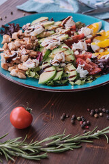 Vegetable salad with eggs and walnuts