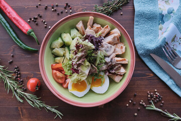 Fresh vegetables salad with grilled chicken