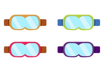 Vector illustration set of colorful ski goggles for skiing, winter theme