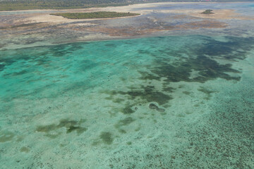 Tropical island of Zanzibar, Tanzania. Coastline, ocean and boats. Amazing nature and beautiful views