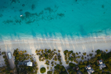 Tropical island of Zanzibar, Tanzania. Coastline, ocean and boats. Amazing nature and beautiful views