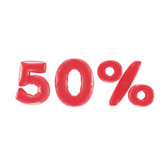 3d image of fifty percent in the form of balloons. Lettering for poster, banner, invitation card.
