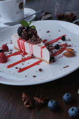 Raspberry cheesecake on a plate