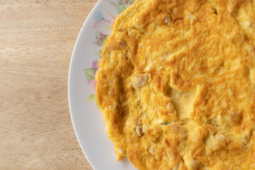 Top view of minced pork omelette. Thai food