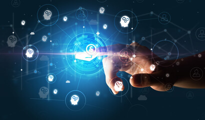 Businessman hand pressing stock graphic information on multitouch screen