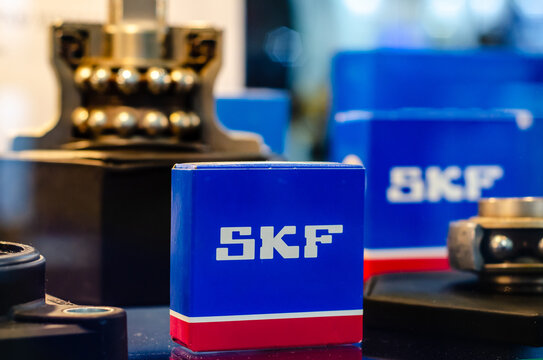 Kyiv, Ukraine - November 18, 2021: SKF bearings at the exhibition