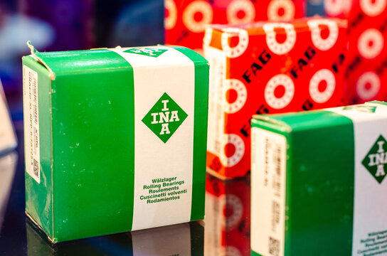 Kyiv, Ukraine - November 18, 2021: INA bearings at the exhibition