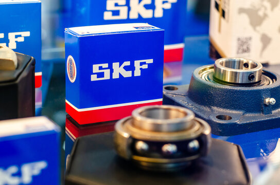 Kyiv, Ukraine - November 18, 2021: SKF bearings at the exhibition