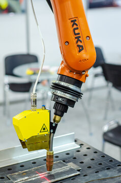 Kyiv, Ukraine - November 18, 2021: KUKA robot hand.
