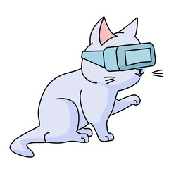 curious cat with vr glasses