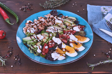 Vegetable salad with eggs and walnuts