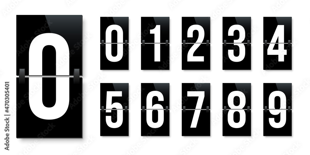 Poster flip board style numbers vector illustration. airport terminal, arrival board with numbers template.