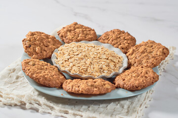 Homemade oatmeal cookies in a traditional way, healthy desserts.