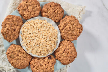 Homemade oatmeal cookies in a traditional way, healthy desserts.