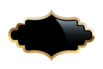 Vintage black tag label with gold frame, empty retro sticker for bottle or food packaging