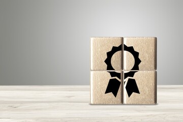 Quality warranty concept. wooden cubes with quality warranty icon, advertising product and service quality commitment.