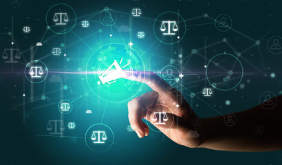 Businessman hand pressing stock graphic information on multitouch screen