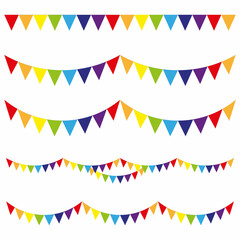 Colorful Party Flags On White Background. Celebration Event Birthday. Holiday flags for celebration decoration design. Holiday flags Great design for any purposes. 