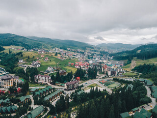Fototapeta premium panoramic view of bukovel in Ukrainian carpathian mountains