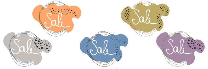 Flat liquid organic forms and badges set. Template for Sale banner. Fluid shape. Flowing shapes banner