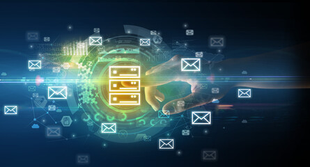 touching with soft gesture multimedia screen with future technology concept