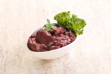 Raw chicken liver in the bowl