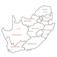 Doodle freehand drawing South Africa political map with major cities. Vector illustration.