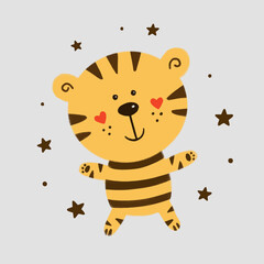 cute tiger head drawn as vector illustration