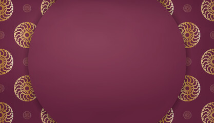 Obraz premium Burgundy color banner template with greek gold ornaments for logo or text design