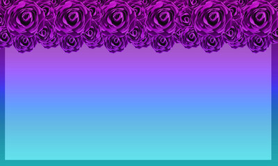 bouquet of purple roses flower on top of the frame, blue and purple background, banner, template, object, copy space