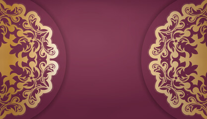 Burgundy color banner with vintage gold pattern for design under logo or text