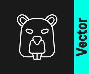 White line Beaver animal icon isolated on black background. Vector