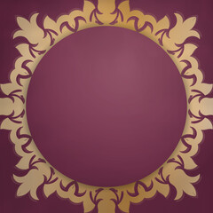 Burgundy color brochure with vintage gold ornaments for your design.