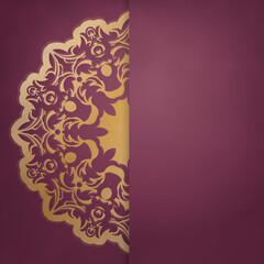 Burgundy color card with abstract gold pattern for your brand.