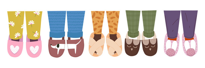 Collection of comfortable indoor shoes. Vector illustration.