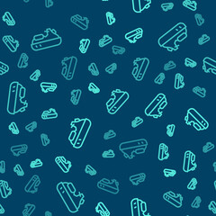 Green line Jet ski icon isolated seamless pattern on blue background. Water scooter. Extreme sport. Vector